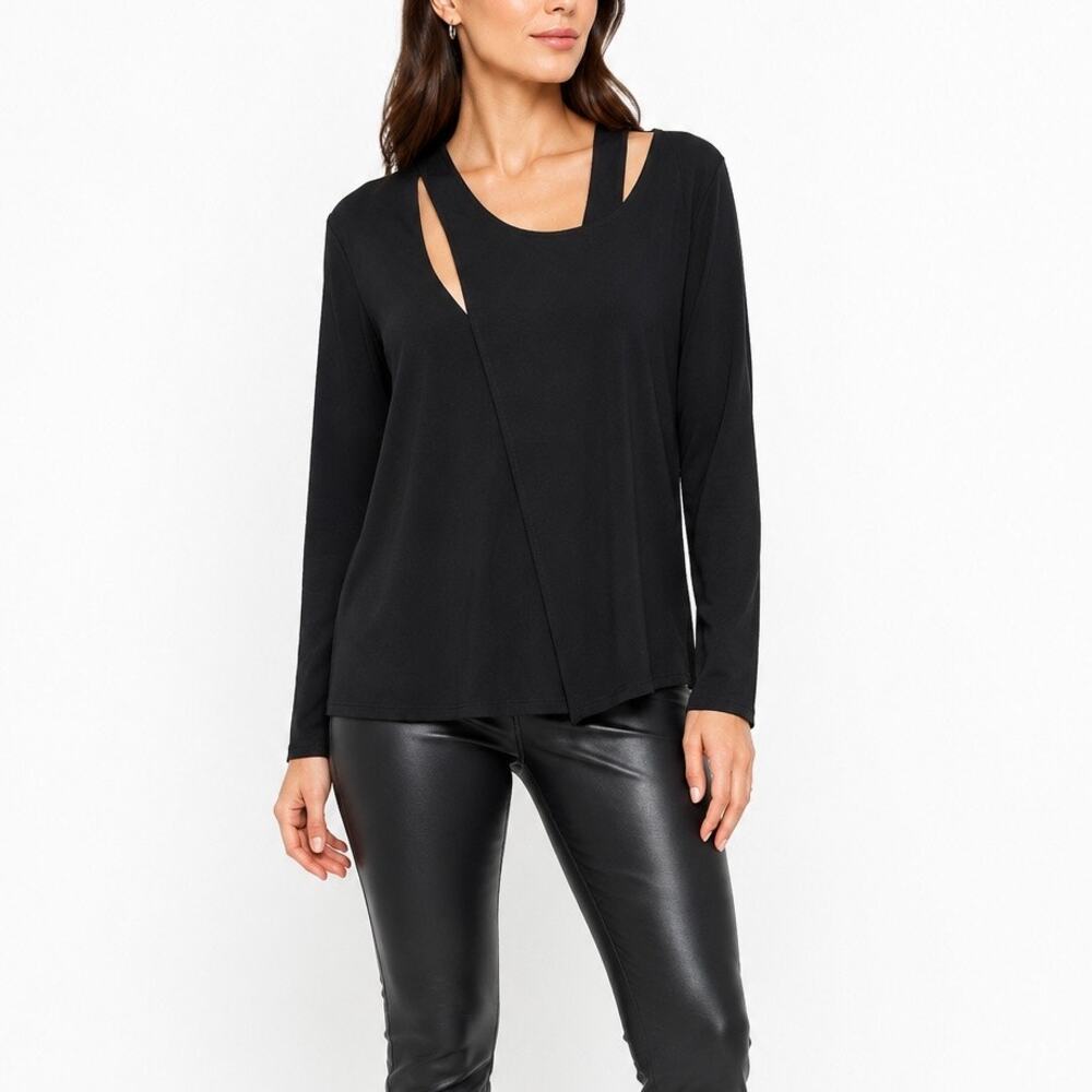 Mason by Michelle Mason Black Asymmetric Cutout Top Ultra Soft Size Medium